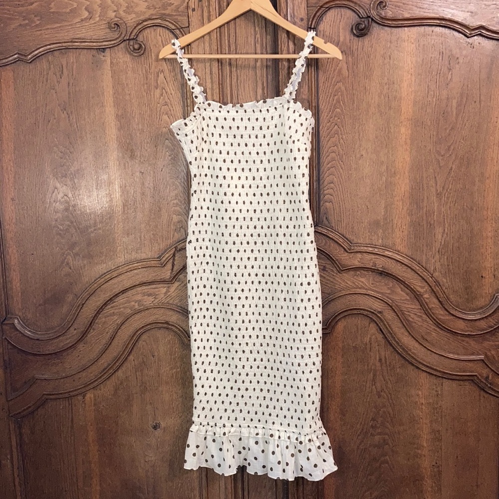 All About May Shirred Polka Dot Dress